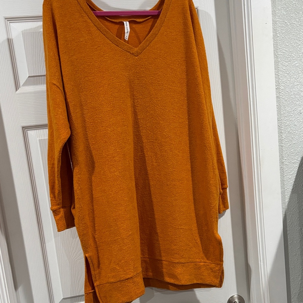 V-Neck Orange/Yellow Women's Sweater Dress